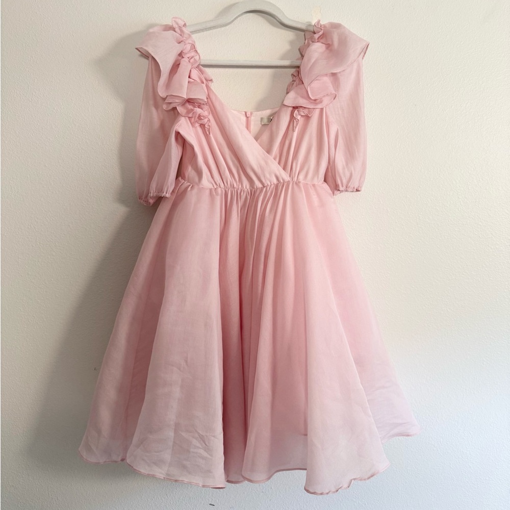 J.Ing Soft pink babydoll mini puff ruffle dress Sz XS NWT